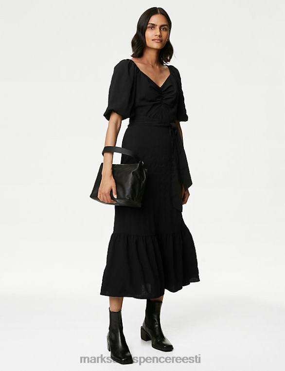 Riietus ee Marks & Spencer naised kallike kaelusega lipsu detail midi teekleit must NZTRN842