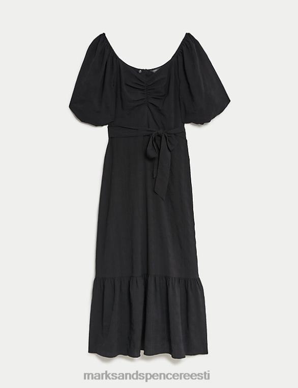 Riietus ee Marks & Spencer naised kallike kaelusega lipsu detail midi teekleit must NZTRN842