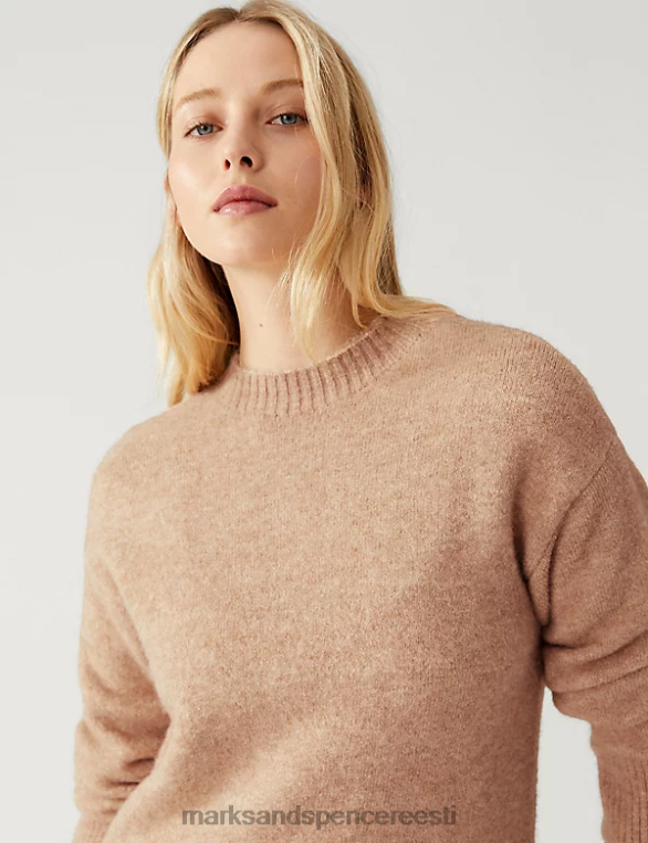 Riietus ee Marks & Spencer naised kootud kleit kaelusega kaamel NZTRN724