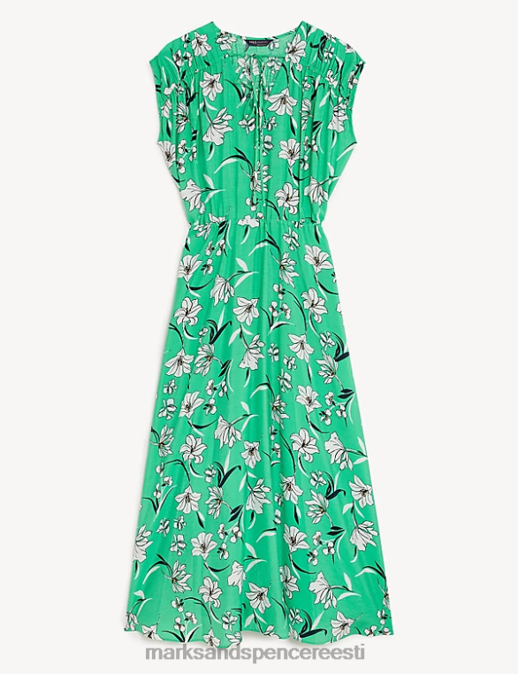Riietus ee Marks & Spencer naised lilleline lips kaelusega midaxi taljega kleit roheline segu NZTRN1648