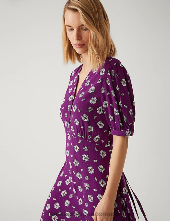 Riietus ee Marks & Spencer naised lilleline v-kaelusega lips vöökohal midi teekleit lilla segu NZTRN1369
