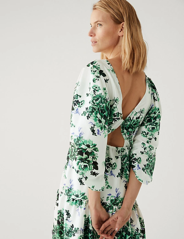 Riietus ee Marks & Spencer naised lilleline v-kaelusega midaxi mitmetasandiline kleit elevandiluu segu NZTRN251