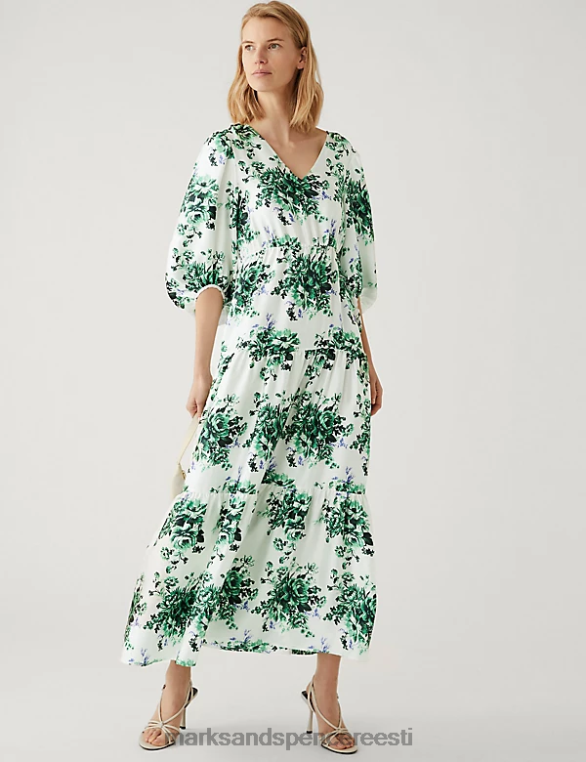Riietus ee Marks & Spencer naised lilleline v-kaelusega midaxi mitmetasandiline kleit elevandiluu segu NZTRN251
