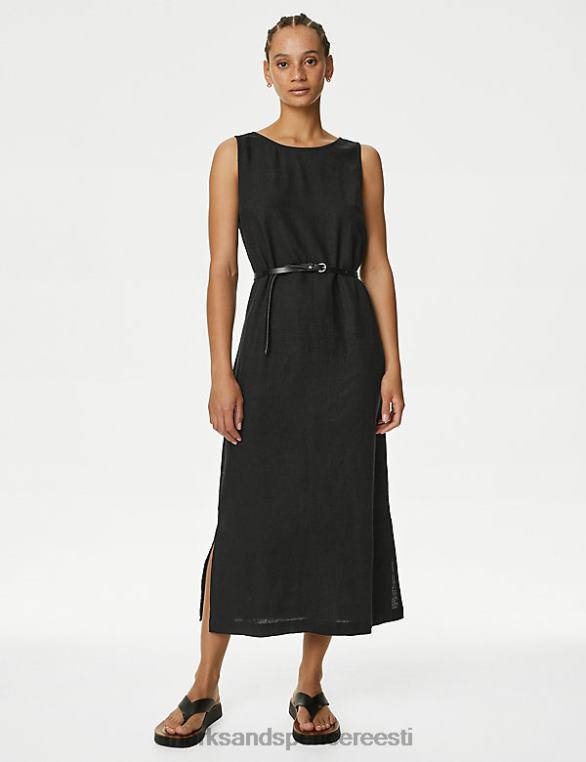 Riietus ee Marks & Spencer naised linane rikkalik ümarkaelus midi shift kleit must NZTRN1235