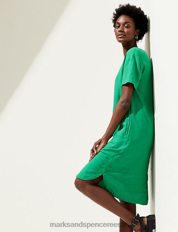 Riietus ee Marks & Spencer naised linane rikkalik v-kaelusega midi shift kleit heleroheline NZTRN1159