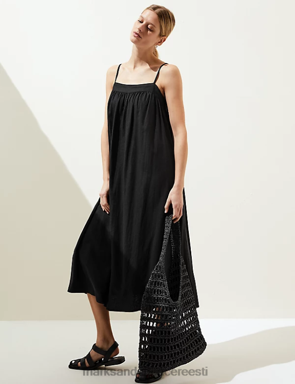 Riietus ee Marks & Spencer naised linane rikkaliku kandilise kaelusega midi cami kleit must NZTRN1339