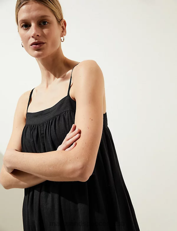 Riietus ee Marks & Spencer naised linane rikkaliku kandilise kaelusega midi cami kleit must NZTRN1339
