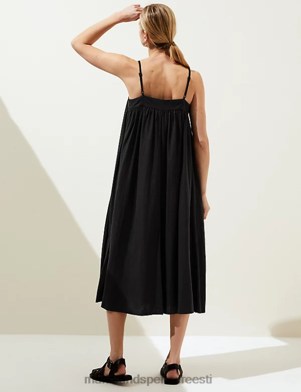 Riietus ee Marks & Spencer naised linane rikkaliku kandilise kaelusega midi cami kleit must NZTRN1339