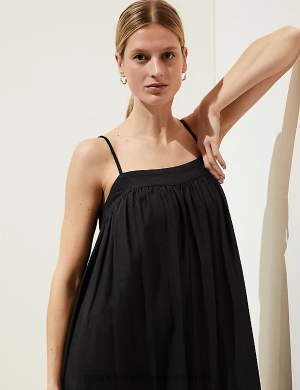 Riietus ee Marks & Spencer naised linane rikkaliku kandilise kaelusega midi cami kleit must NZTRN1339