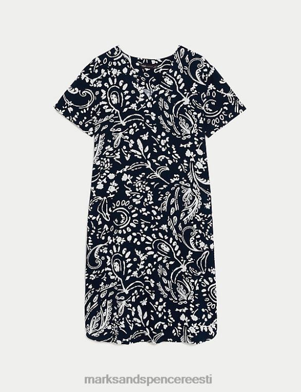 Riietus ee Marks & Spencer naised linane rikkaliku trükiga v-kaelusega midi shift kleit mereväe segu NZTRN676