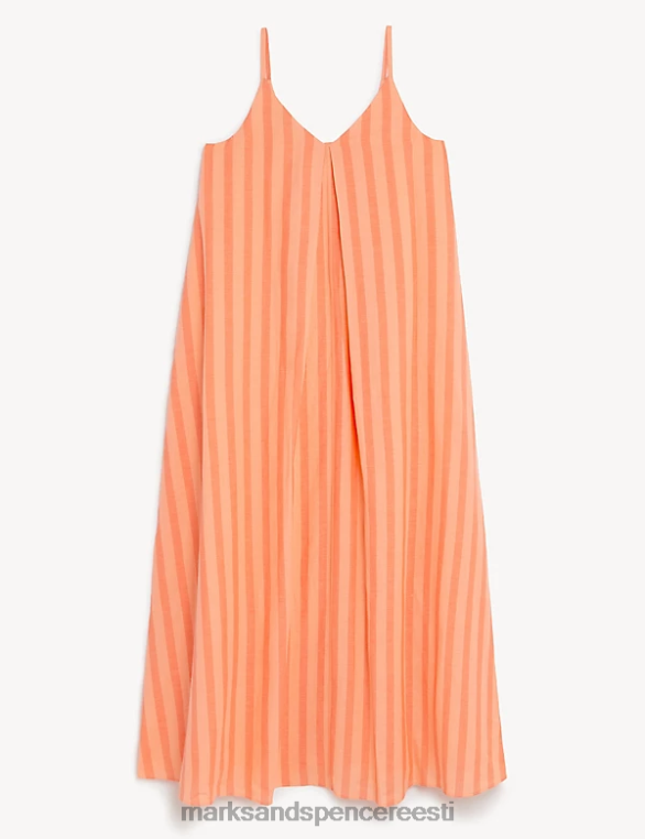 Riietus ee Marks & Spencer naised linane rikkaliku v-kaelusega midi slip kleit apelsini segu NZTRN598