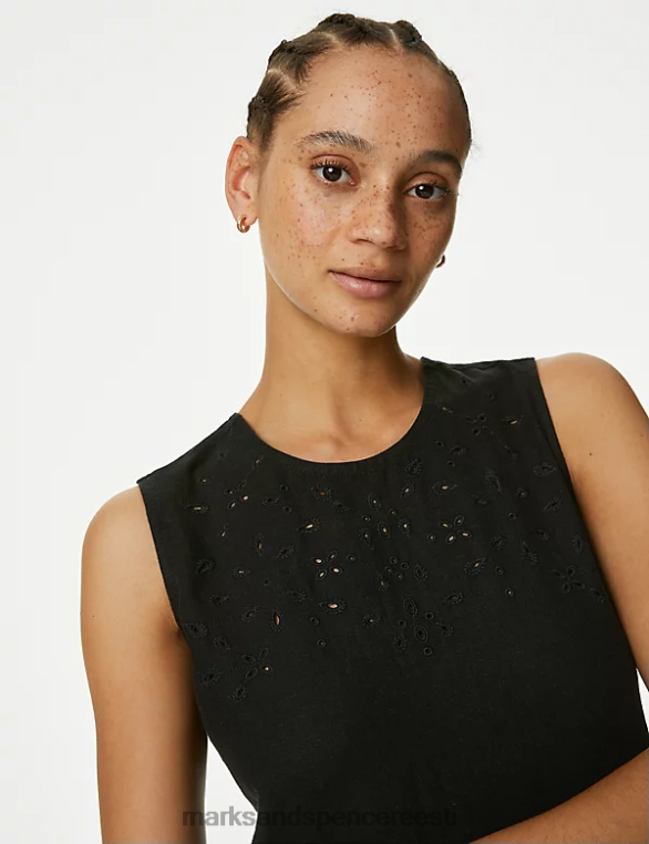 Riietus ee Marks & Spencer naised linase lõikega detailirohke midi-kiikkleit must NZTRN183