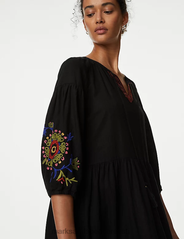 Riietus ee Marks & Spencer naised linasegu tikitud midi rannakleit must NZTRN1739