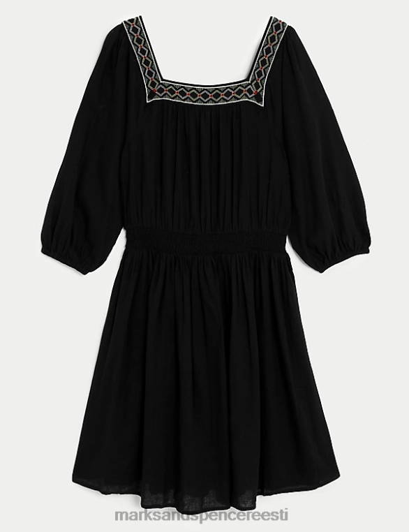 Riietus ee Marks & Spencer naised linasegu tikitud shirred kleit must NZTRN849