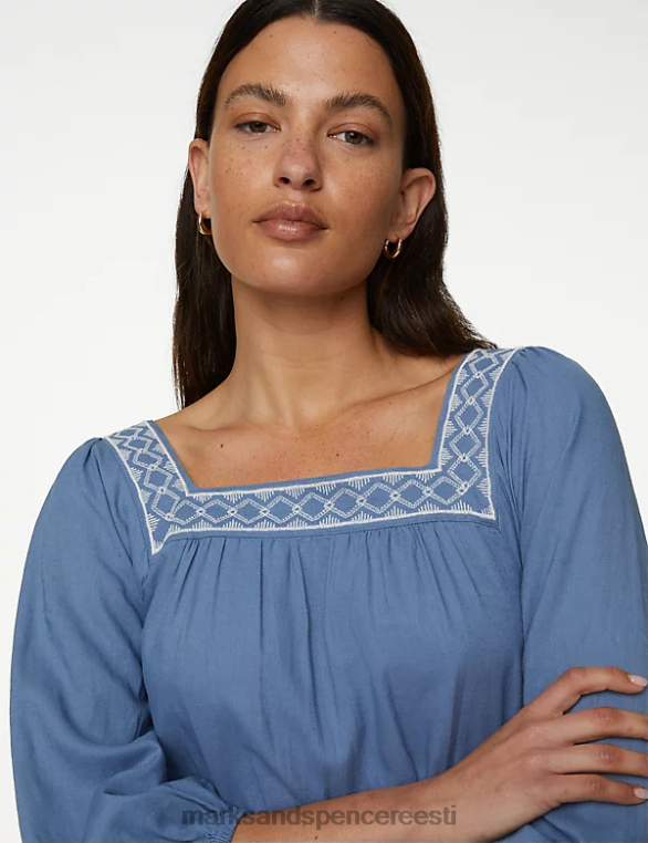 Riietus ee Marks & Spencer naised linasegu tikitud shirred kleit ookean NZTRN1233