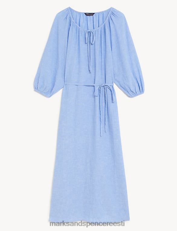 Riietus ee Marks & Spencer naised linasegust lipsu kaelaga midi kolonn kleit kerge chambray NZTRN866