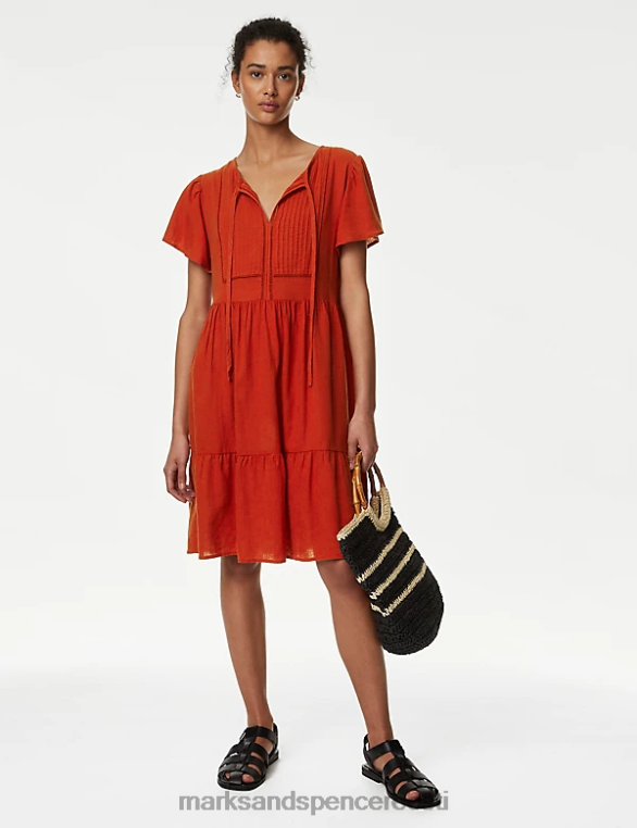 Riietus ee Marks & Spencer naised linasegust lipsukaelusega minikleit mitmetasandilisena vask NZTRN704
