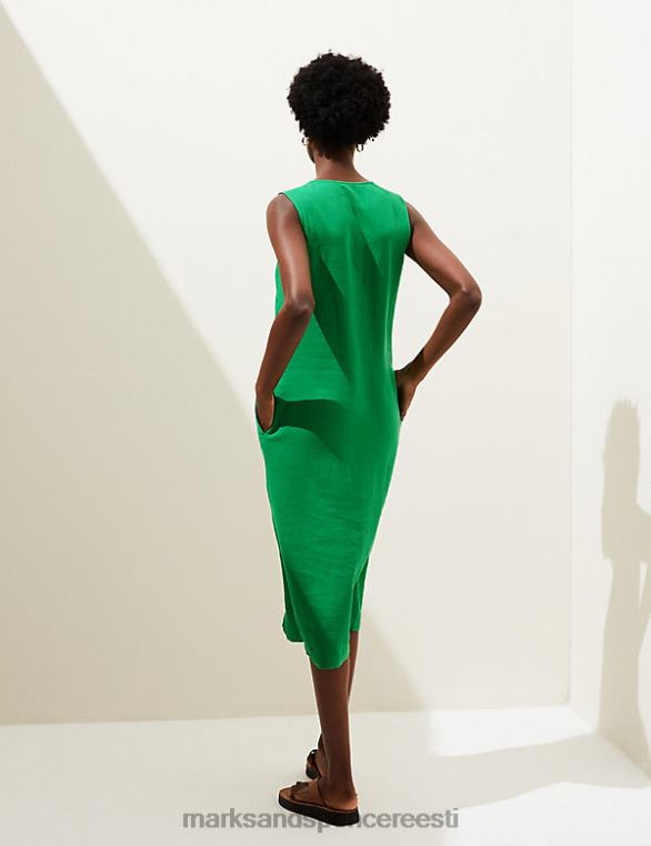 Riietus ee Marks & Spencer naised linasegust v-kaelusega midi kolonnkleit heleroheline NZTRN2330