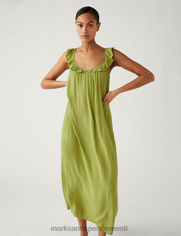 Riietus ee Marks & Spencer naised ümara kaelusega volangdetailid midaxi cami kleit khaki NZTRN2550