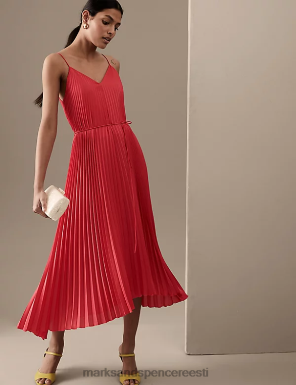 Riietus ee Marks & Spencer naised plisse v-kaelusega midi slip kleit huulepulk NZTRN2764