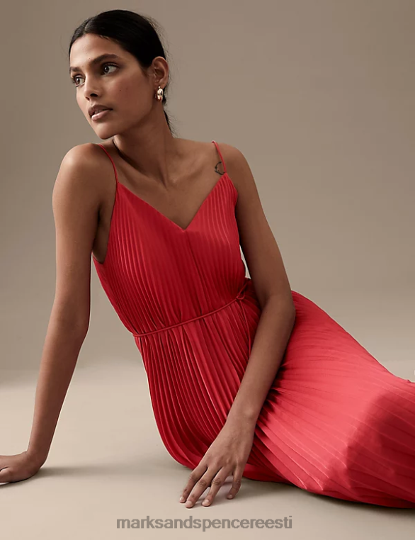 Riietus ee Marks & Spencer naised plisse v-kaelusega midi slip kleit huulepulk NZTRN2764