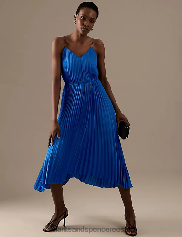Riietus ee Marks & Spencer naised plisse v-kaelusega midi slip kleit sügavsinine NZTRN3084