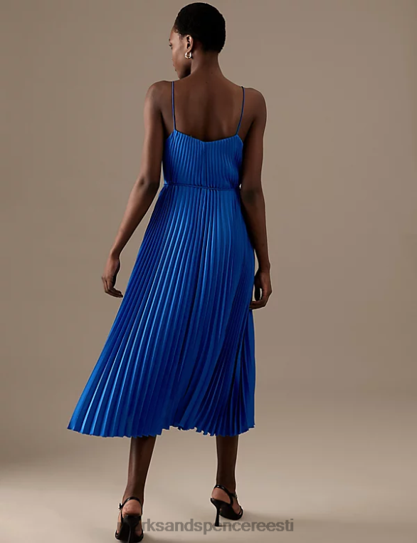 Riietus ee Marks & Spencer naised plisse v-kaelusega midi slip kleit sügavsinine NZTRN3084
