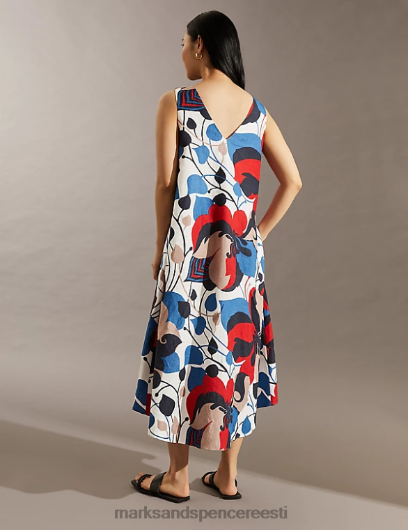 Riietus ee Marks & Spencer naised puhas linane lilleline v-kaelusega midi kolonnkleit mitu NZTRN504