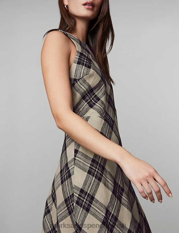 Riietus ee Marks & Spencer naised puhas linane ruuduline midi rula kleit must segu NZTRN52