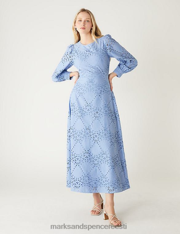 Riietus ee Marks & Spencer naised puhtast puuvillast broderie midaxi teekleit sinine NZTRN731