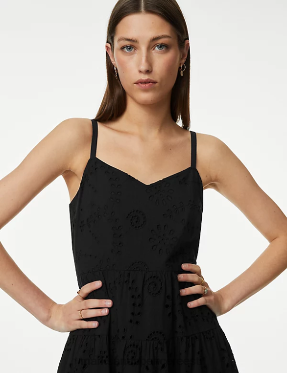 Riietus ee Marks & Spencer naised puhtast puuvillast broderie v-kaelusega midaxi kleit must NZTRN1456