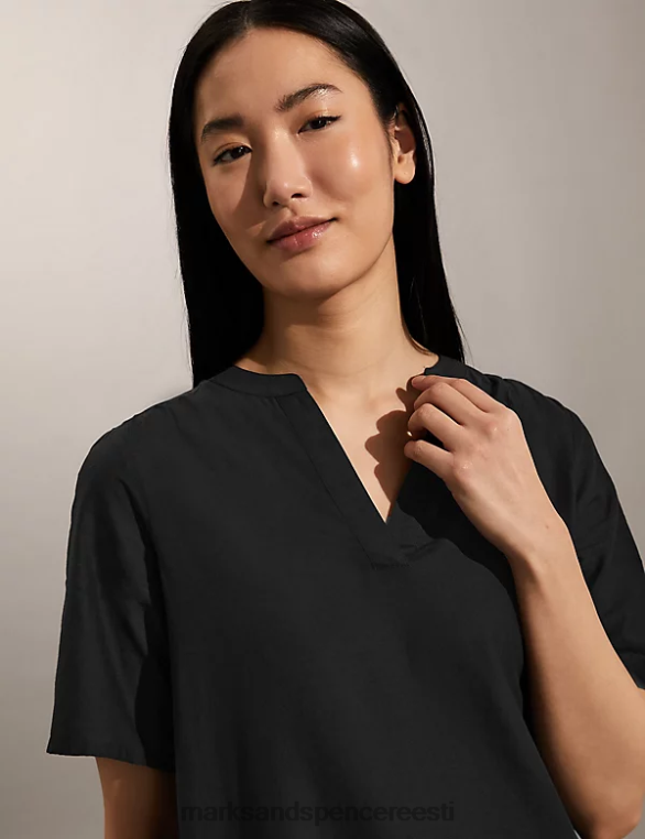 Riietus ee Marks & Spencer naised puhtast puuvillast broderie v-kaelusega mini vahetuskleit must NZTRN299