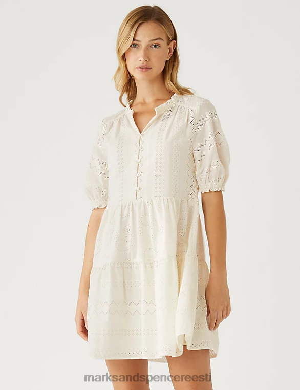 Riietus ee Marks & Spencer naised puhtast puuvillast broderie v-kaelusega minikleit valge NZTRN1337