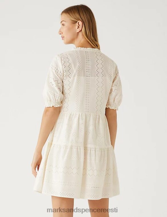 Riietus ee Marks & Spencer naised puhtast puuvillast broderie v-kaelusega minikleit valge NZTRN1337