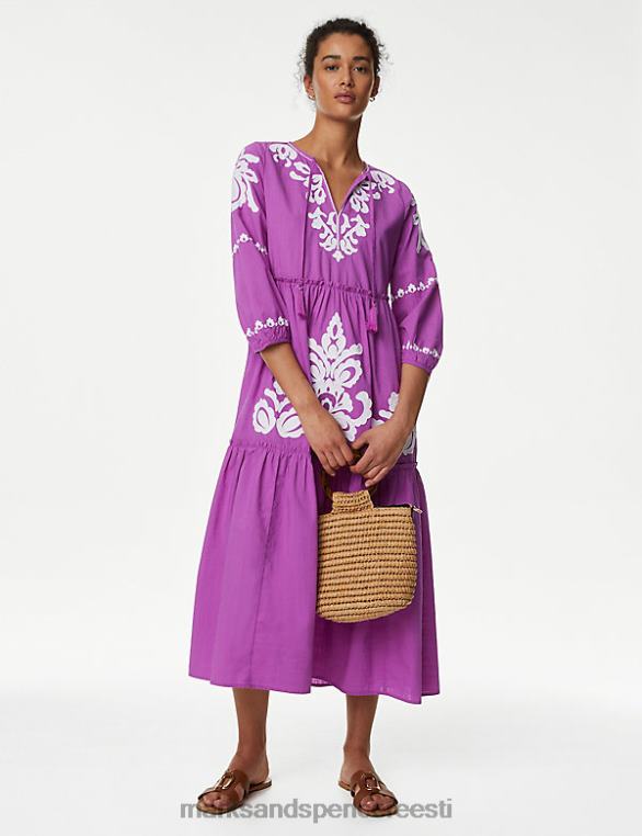 Riietus ee Marks & Spencer naised puhtast puuvillast midaxi astmeline rannakleit valge segu NZTRN1269