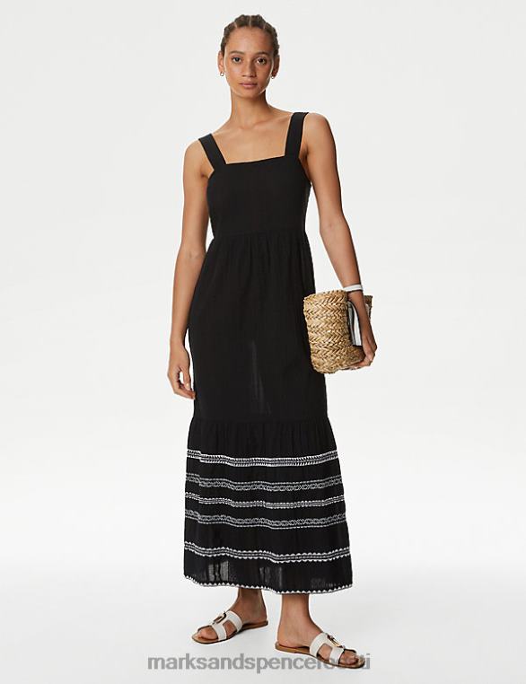 Riietus ee Marks & Spencer naised puhtast puuvillast tikitud midaxi rannakleit must segu NZTRN621