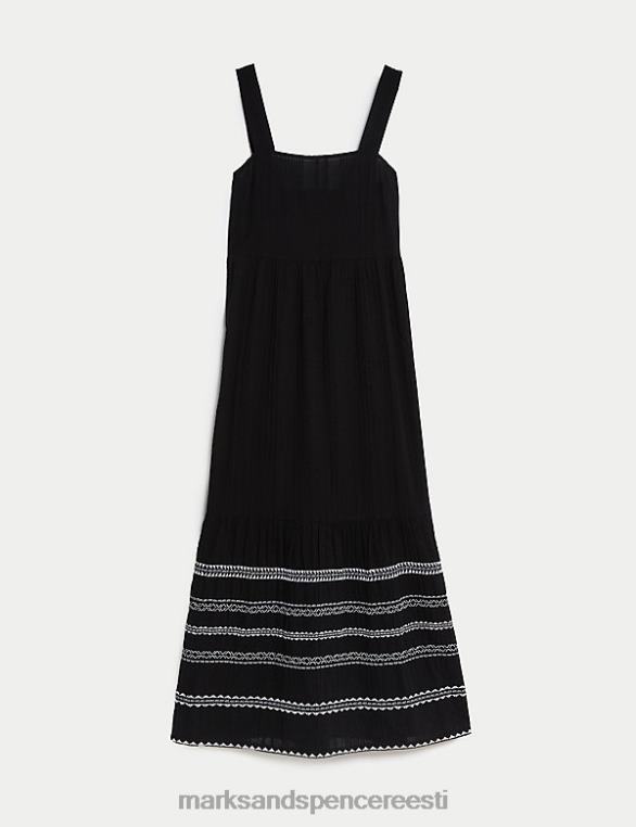Riietus ee Marks & Spencer naised puhtast puuvillast tikitud midaxi rannakleit must segu NZTRN621