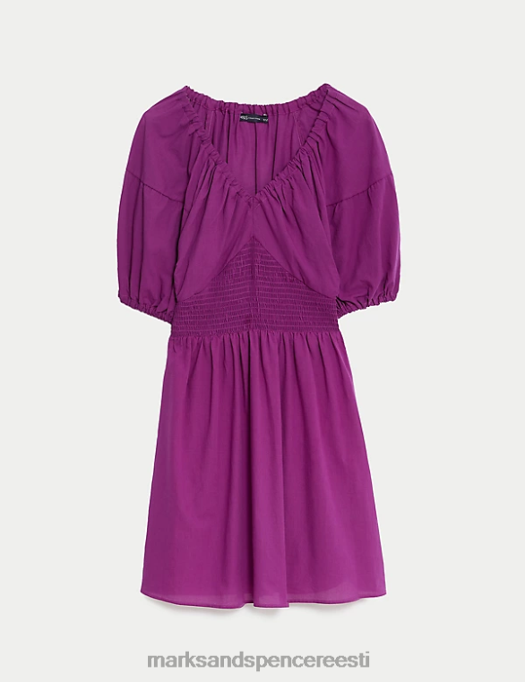Riietus ee Marks & Spencer naised puhtast puuvillast v-kaelusega minikleit vöökohaga magenta NZTRN2737