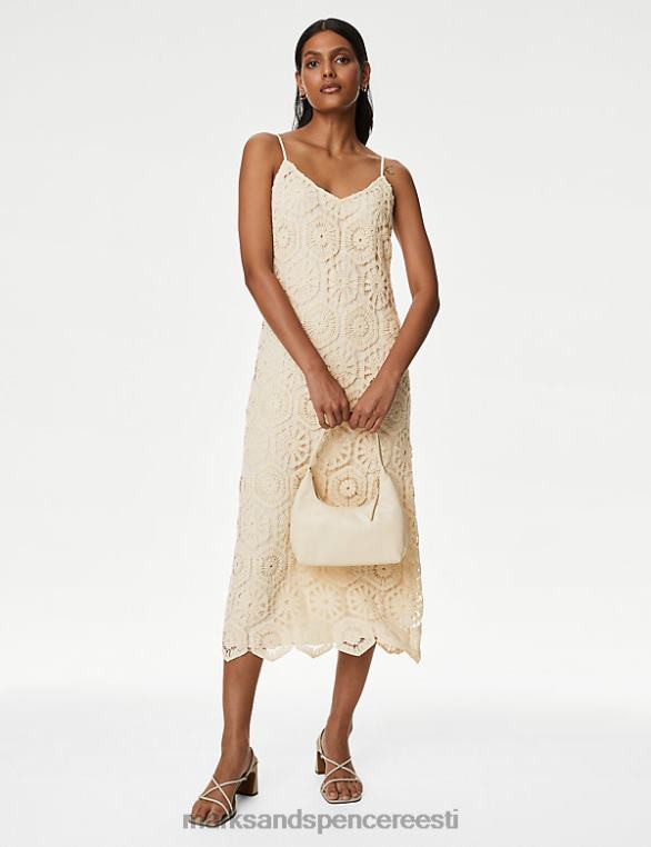 Riietus ee Marks & Spencer naised puuvillane rikkaliku tekstuuriga midi slip kleit elevandiluust NZTRN2546