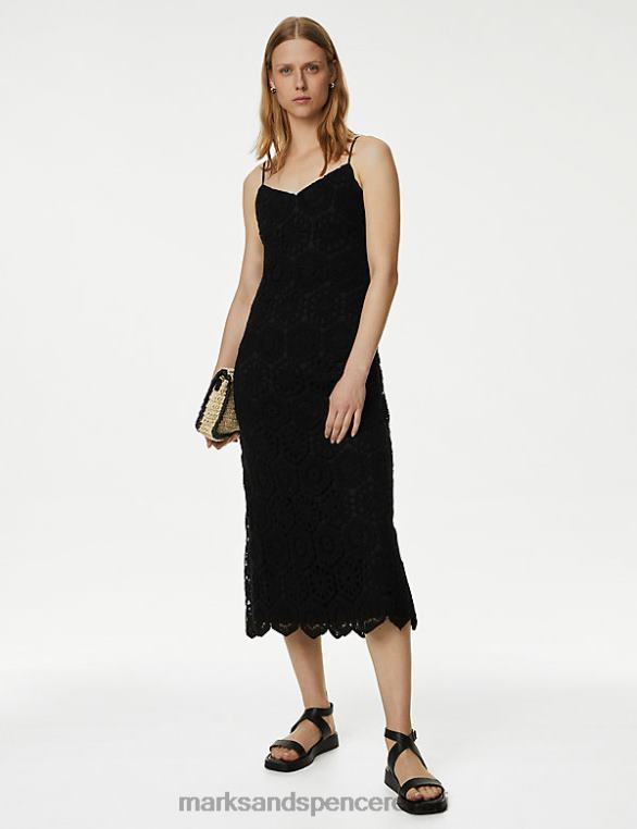Riietus ee Marks & Spencer naised puuvillane rikkaliku tekstuuriga midi slip kleit must NZTRN2195