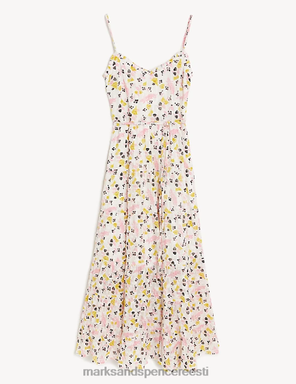 Riietus ee Marks & Spencer naised sädelev lilleline v-kaelusega maksitasandiline kleit ecru segu NZTRN821
