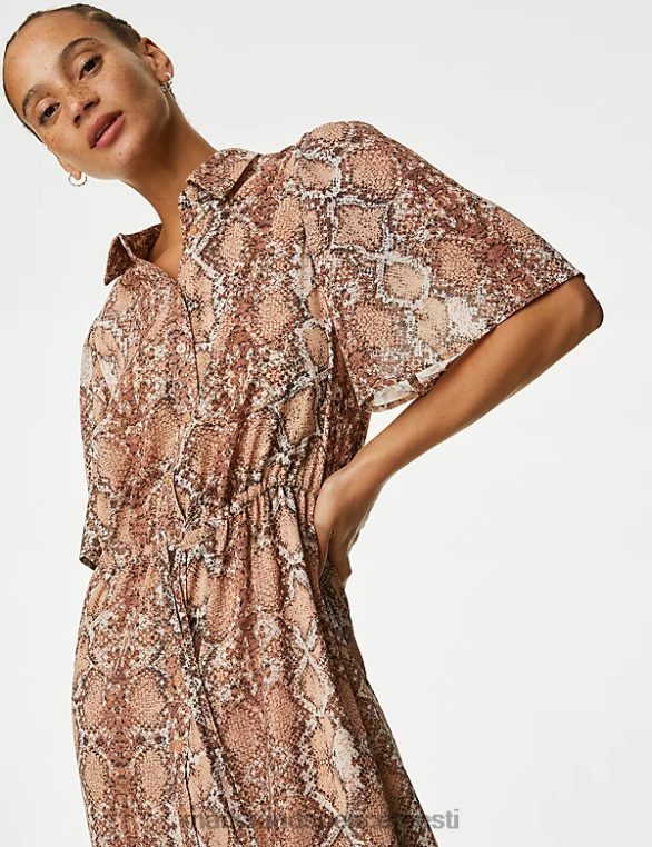 Riietus ee Marks & Spencer naised snake print midi särk kleit looduslik segu NZTRN544