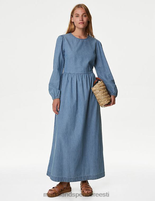 Riietus ee Marks & Spencer naised teksast lipsuga vöökohaga maxi smock kleit hele denim NZTRN1862