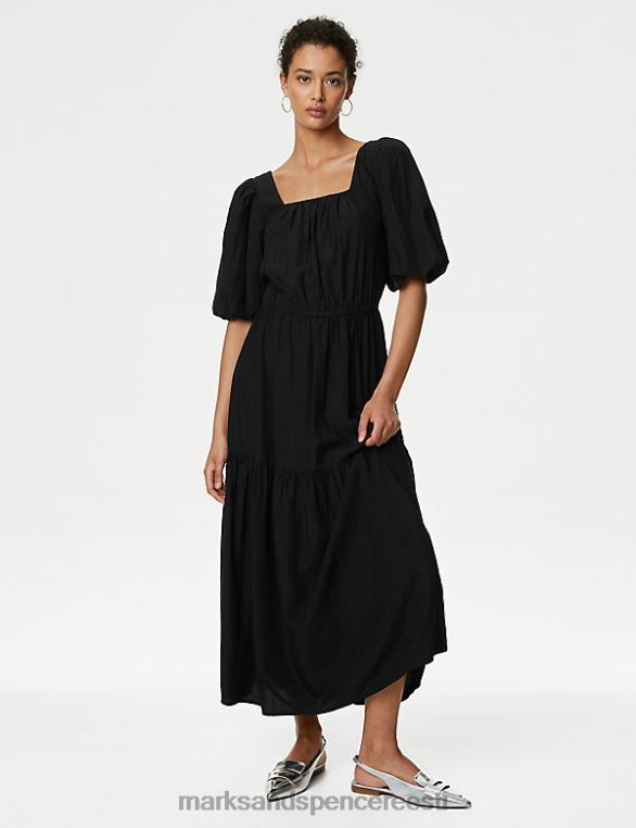 Riietus ee Marks & Spencer naised tekstuuriga kandilise kaelusega midi-astmeline kleit must NZTRN1281