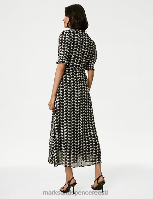 Riietus ee Marks & Spencer naised tikitud v-kaelusega midi teekleit must segu NZTRN168