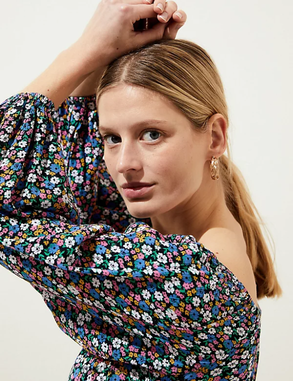 Riietus ee Marks & Spencer naised trükitud bardot midaxi kleit multi/heledad NZTRN2615
