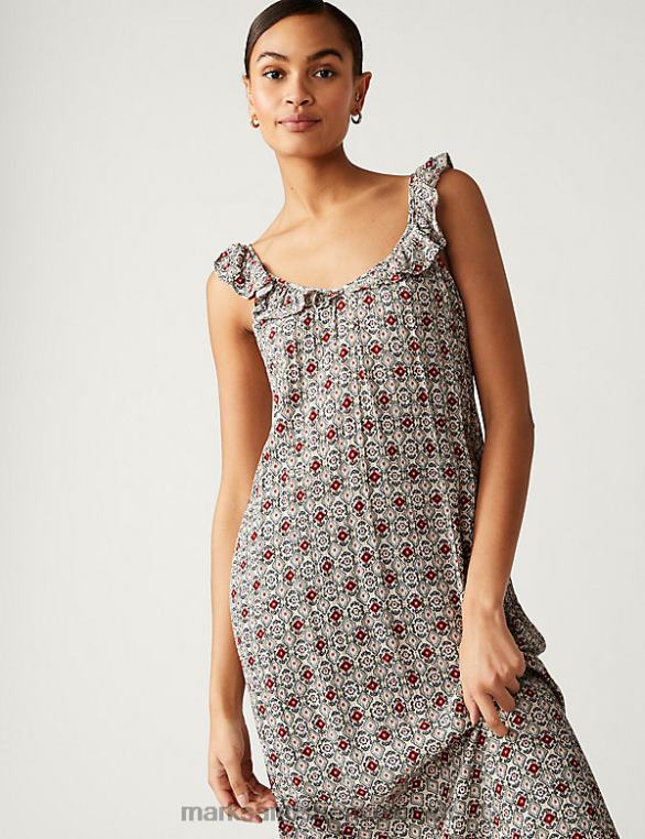 Riietus ee Marks & Spencer naised trükitud kandilise kaelusega midaxi kolonnkleit hall segu NZTRN2736