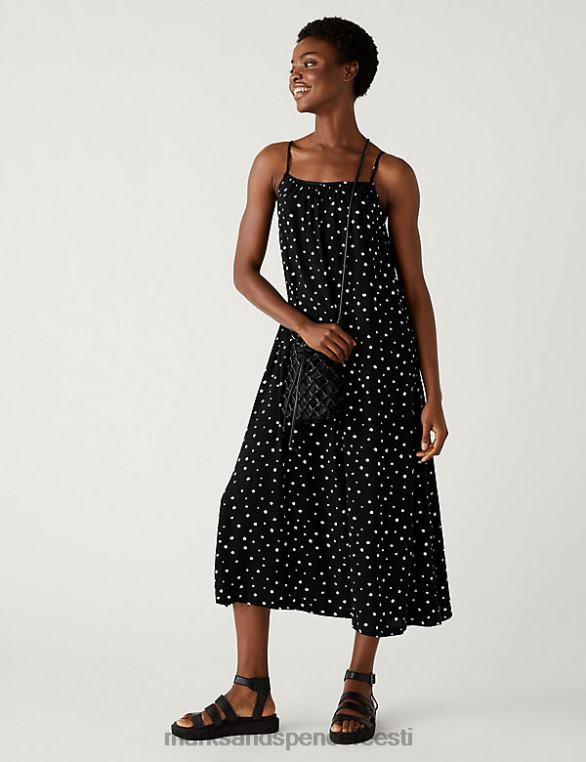 Riietus ee Marks & Spencer naised trükitud kandilise kaelusega midi-slip kleit must segu NZTRN2969
