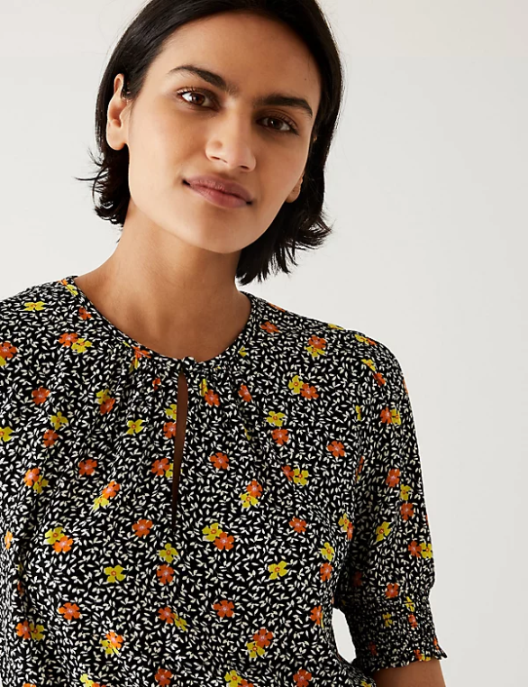 Riietus ee Marks & Spencer naised trükitud ümmarguse kaelusega midaxi taljega kleit apelsini segu NZTRN1128