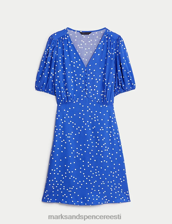 Riietus ee Marks & Spencer naised trükitud nööpidetail v-kaelusega mini teekleit sinine segu NZTRN272